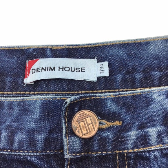 DENIM HOUSE Jeans Men 34x32 Blue Moto Zipper Dark Acid Wash Distressed Destroyed - Picture 5 of 5